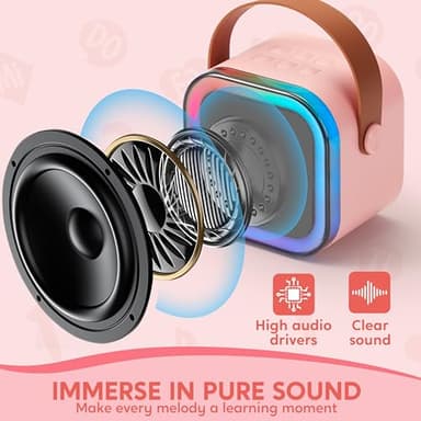 SYNCFUN Karaoke Machine, Mini Karaoke Machine with 2 Wireless Microphones for Kids and Adults, Bluetooth Speaker Toys, Birthday Girls Gift for Ages 3,4, 5, 6,7, 8,9,10,11,12+ Years Old(Pink) - Image 3