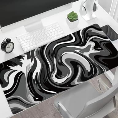 Large Gaming Mouse Pad - Black and White Mouse Pad with Stitched Edges, Extended XL Mousepad with Anti-Slip Rubber Base, Ink Liquid Wave Desk Mat for Keyboard and Mouse(31.5x15.8 inch) - Image 6