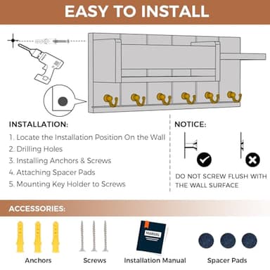 RelaxScene Key Holder Wall Mount - Decorative Key Rack and Mail Organizer with 6 Key Hooks - Wooden Key Hanger with Shelf for Living Room Decor - Rustic Farmhouse Home Entryway Aesthetic Essentials - Image 6