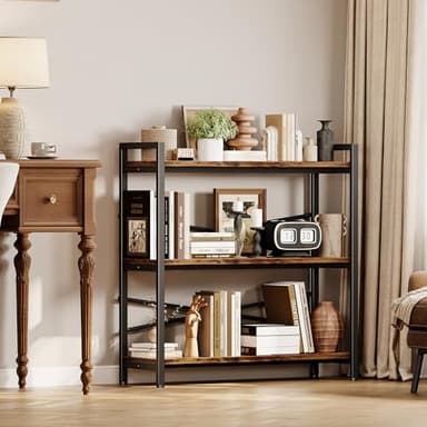 Book Shelf, 3 Tier Bookshelf 31.49" Width, Book Shelf Storage and Organization, Wooden and Metal Industrial Bookcase, Large Book Shelves for Home Living Room Bedroom Office Storage(Vintage) - Image 4