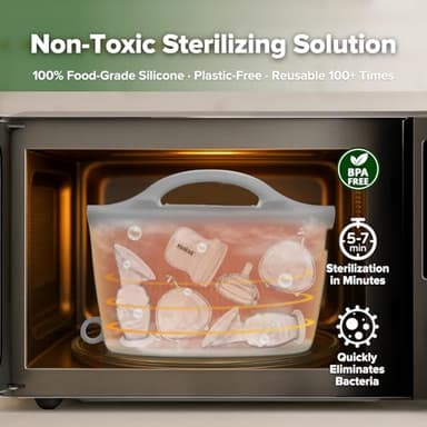 Haakaa Silicone Microwave Steamer & Steriliser Bag, 70oz/2000ml Large Capacity Reusable Steaming Bags for Baby Bottles, Breast Pump, Accessories, Pacifiers,Teethers, Great for Home&On The Go, Grey/1PC - Image 3