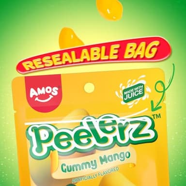 Amos Peelerz Mango Gummy Candy, Peelable Mango Gummy Candy, Resealable 2.19oz Bag (Pack of 8) - Image 4