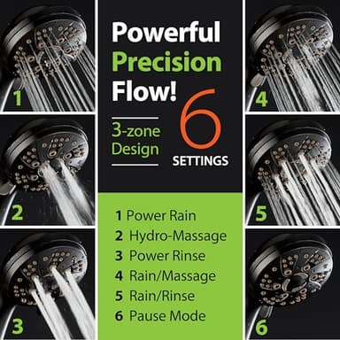 AquaDance High Pressure 6-Setting Oil Rubbed Bronze Handheld Shower Head with Stainless Steel Hose. Officially Independently Tested to Meet Strict US Quality & Performance Standards! - Image 5