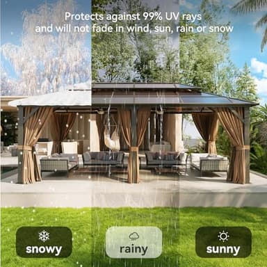 Aoxun 12'x20' Hardtop Gazebo, Aluminum Frame Permanent Pavilion with Curtains and Netting, Outdoor Polycarbonate Double Roof Canopy, Designed for Garden, Lawns, Patio - Image 6