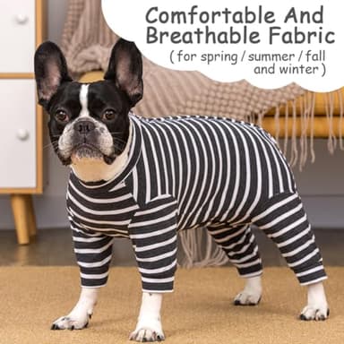 Paipeper Dog Surgery Recovery Suit for Female Male Puppy,Dog Bodysuit Long Sleeve Prevent Shedding and Licking Wound,Dog Pajamas,E-Collar Cone Alternative(Black White Stripe-XL) - Image 4