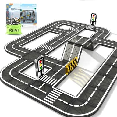 IGIVI Magnetic Tiles Road Expansion Pack, STEM Magnet Building Blocks for Toddler Kids Toys, Montessori Educational Toys for 3+ Year Old Boys & Girls, Creative Toy Gifts for Kids - Image 1