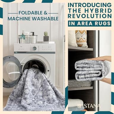 Istana 5x7 Area Rug - Grey Rugs for Living Room 5x7 - Foldable Rugs for Bedroom - Stain Resistant Washable Rug - Eco-Friendly Boho Area Rugs - Easy to Clean Living Room Rug - Image 3