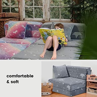 MeMoreCool Glow Star Pattern Tri-Fold Sofa Bed for Kids, Foldable Futon Chair and Floor Couch, Convertible Trifold Mattress for Playroom - Image 7