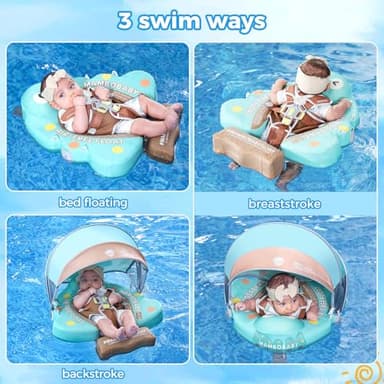 Mambobaby Non-Inflatable Baby Pool Float with Tail and Canopy UPF 50+ Sun Protection No Flip Over Infant Swim Float Skin-Friendly Mambo Float Swim Trainer Solid Baby Swimming Ring Aged 3-24 Months - Image 3