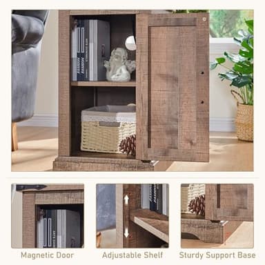 JXQTLINGMU Nightstand with Charging Station, Rectangular Farmhouse End Table with Barn Door and Adjustable Storage Shelf, 17" Deep Wood Rustic Sofa Side Table for Living Room, Bedroom, Light Brown - Image 6