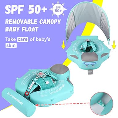 GENTEACO Mambobaby Baby Swim Float with Canopy Non-Inflatable Infant Pool Float with Tail 3-24 Months Avoid Flip Solid Skin-Friendly Material for Toddler Boys Girls(Deluxe Edition Green) - Image 3