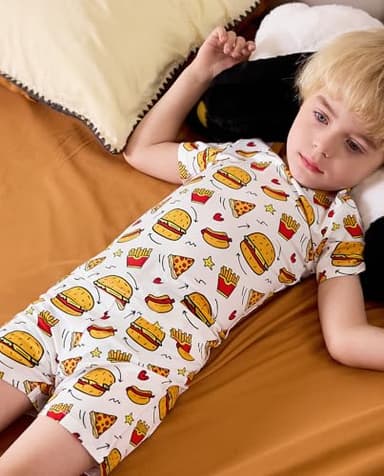 babee Reshinee Bamboo Viscose Toddler Pajamas Boys Girls Kids Baby Cool Short Summer Burger Pjs Set 2-3T Two Piece - Image 5