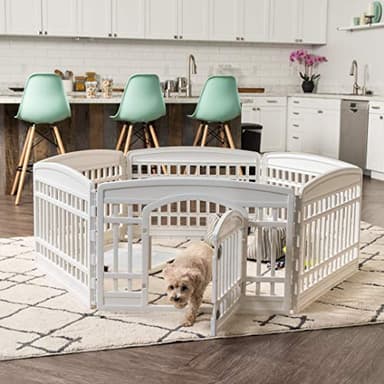 IRIS USA 24" 6-Panel Dog Playpen with Door, 61 x 61 x 24, Puppy Playpen, Dog Play Pen Indoors, Pet Fence, Puppies/Small Dogs, White - Image 9