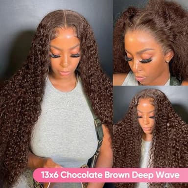 30 Inch Chocolate Brown Deep Wave Lace Front Wigs Human Hair 210 Density 13x6 HD Lace Frontal Wigs Human Hair Pre Plucked Deep Curly Brown Glueless Wigs Human Hair for Women - Image 5