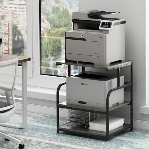 Fannova Large Printer Stand Table 23.6 x18.9 x 30 Inches with Height Adjustable Storage Shelf, 3 Tier Rolling Printer Cart with Wheels for Home Office, Gray - Image 1