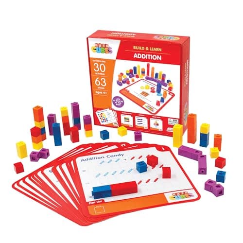 Junior Learning: Mathcubes - Addition - 30 Activity Set, Build & Learn, Blocks & Boards Hands On Math, Developmental & Education Set, Kids Ages 4+ - Image 1
