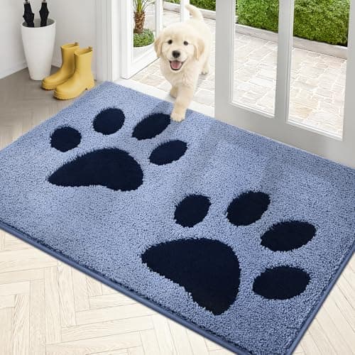 PURRUGS Dirt Trapping Door mat 33.5" x 59", Non-Skid/Slip Machine Washable Microfiber Entryway Rug, Dog Door Mat, Super Absorbent Welcome Mat for Muddy Wet Shoes and Paws, Light Blue - Image 1