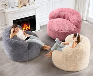 Hobestluk Bean Bag Chair Giant Bean Bag Chairs for Adults Big Adult Bean Bag Chair with Foam Filler Large Beanbags with Stuffed Back Lazy Sofa, White-Oversize - Image 6