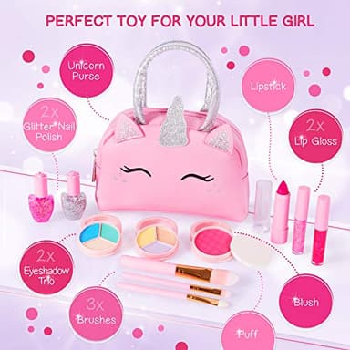 Kids Real Makeup Kit with Pink Unicorn Purse, Non Toxic Washable Make Up Set - Unicorn Toys for Girls Age 4-6, Gifts for 5 Year Old Girls Birthday Gift Ages 3 4 5 6 7 8 9 10 Years - Toys for Ages 5-7 - Image 3