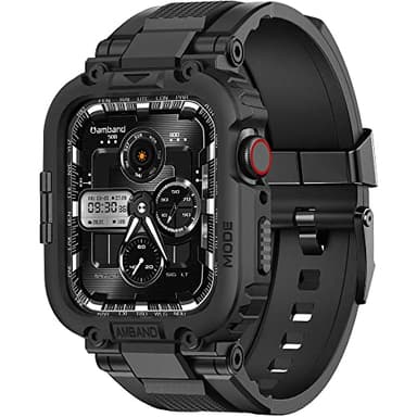 amBand Bands Compatible with Apple Watch 9/8/7/SE (3/2/1)/6/5/4 45mm/44mm Case for Men, M1 Sport Series Rugged Case Protective Cover for iWatch SE3/SE2/6/SE/5/4/3 42/44/45mm Men Black - Image 1