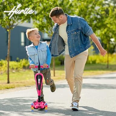 Hurtle 3 Wheeled Scooter for Kids - 2-in-1 Sit/Stand Child Toddlers Toy Kick Scooters w/ Flip-out Seat, Adjustable Height, Wide Deck, Flashing Wheel Lights, For Boys/Girls 1 Year Old+ (Pink) - Image 8