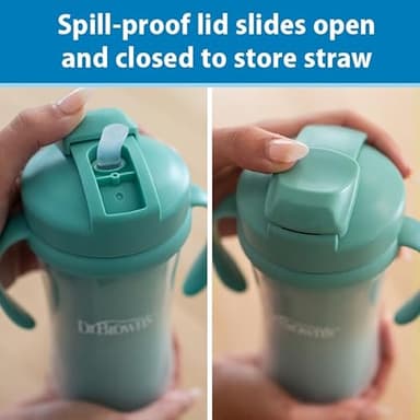 Dr. Brown's Milestones Insulated Sippy Cup with Straw and Handles, Spill-Proof Tumbler with Lid, 2-Pack, Green, 10 oz/300 mL, BPA Free, 12m+ - Image 6