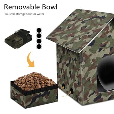 Cat Houses for Outdoor Cats-Large Weatherproof Cat Bed for Indoor Cats,Collapsible Warm Feral Cat Shelter with Removable Soft Mat and Bowl for Winter (Camo, Large) - Image 3