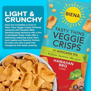 BIENA Tasty Thins Veggie Crisps – Hawaiian BBQ, 4-Pack, 4 oz Bags – Chickpeas & Veggies, Vegan, Gluten Free, Dairy-Free, Non-GMO, Allergy-Friendly, Healthy Snacks for Adults and Kids - Image 6