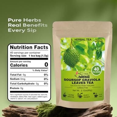 FullChea - Soursop Leaves Tea Bags, 40 Teabags - Premium Soursop Graviola Leaves - Hojas De Guanabana Tea - Non-GMO - Caffeine-free - Improve Digestion, Support Healthy Skin & Sleep - Image 2