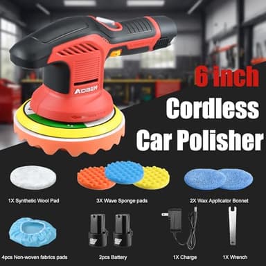 AOBEN Cordless Car Polisher,6 Inch Car buffer Waxer Kit with 2X2000mAh Batteries,6 Variable Speed &10 Polishing Pads,Brushless Cordless Polisher for Car Detailing/Waxing/Polishing/Scratch Removing - Image 3