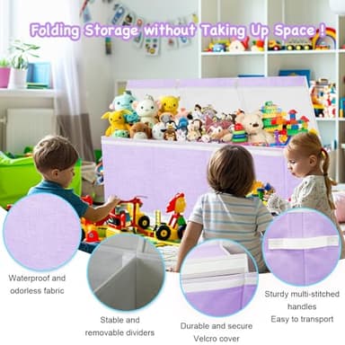 Boxgambol Extra Large Toy Box, Toy Storage Organizer with Lid, Oxford Fabric Collapsible Sturdy Toy Chest Bins Baskets for Livingroom,Playroom, Nursery, Bedroom, Closet (Purple) - Image 4