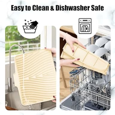 TIKNIK Silicone Dish Drying Mat for Kitchen Counter, Dish Drying Pad, Non-Slip Drain Pad with Built-in Drain, Heat Resistant Stone Drying Mat(Yellowish 15.8" x 13") - Image 4