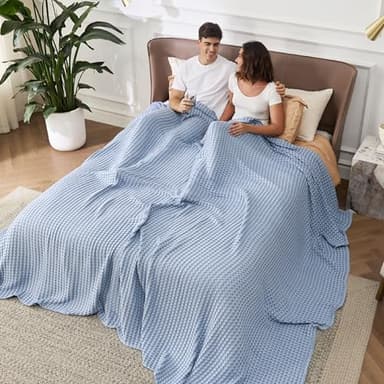 Bedsure Cooling Cotton Waffle Oversized King Blanket - Lightweight Breathable Rayon Derived from Bamboo for Hot Sleepers, Luxury Throws for Bed and Sofa, Sky Blue, 120x96 Inches - Image 4