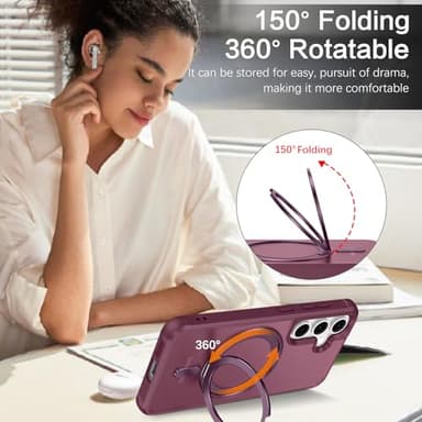 BENTOBEN for Samsung Galaxy S24 Plus Magnetic Case & Galaxy S25 Plus Phone Case, [Compatible with MagSafe] Rotatable Kickstand Ring Holder Design Shockproof Bumper Women Men Protective Cover, Wine Red - Image 3