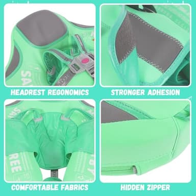 GENTEACO Mambobaby Baby Pool Float with Removable Canopy 3-24 Months Baby Float Non-Inflatable Infant Swim Float Add Tail Avoid Flip Skin-Friendly Material Swim Trainer for Toddler Boys Girls (Green) - Image 6