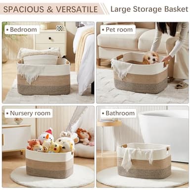 VECELO Large Rope Storage Blanket Basket, 22"x 17"x12" Storage Basket with Handles, Woven Cotton Rope Basket for Storage for Toys, Clothes, Laundry, Pillow, Comforter, Cushions, Gradient Yellow - Image 2