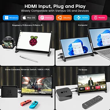 ROADOM Raspberry Pi Screen, 10.1’’ Touchscreen Monitor, IPS FHD 1024×600,Responsive and Smooth Touch,Dual Built-in Speakers,HDMI Input,Compatible with Raspberry Pi 5/4/3/Zero,Easy Assembly,Driver Free - Image 7