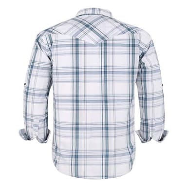 COEVALS CLUB Men's Long Sleeve Casual Western Two Pockets Work Plaid Pearl Snap Button Up Shirt (White Plaid/L, 28#) - Image 2