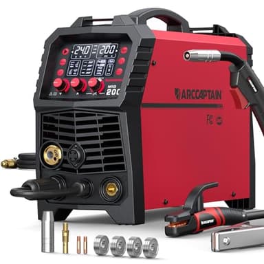 ARCCAPTAIN MIG Welder, 200Amp 6 in 1 Gas MIG/Gasless Flux Core MIG/Stick/Lift TIG/Spot welding/Spool Gun 110V/220V Aluminum Multi Process Welding Machine with LED Digital Display, Burn Back Adjustment - Image 1