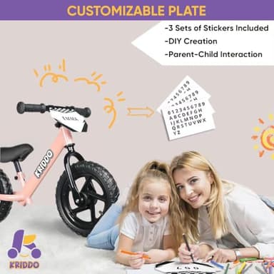 KRIDDO Toddler Balance Bike 2 Year Old, Age 24 Months to 5 Years Old, 12 Inch Push Bicycle with Customize Plate (3 Sets of Stickers Included), Steady Balancing, Gift Bike for 2-3 Boys Girls, Pink - Image 3