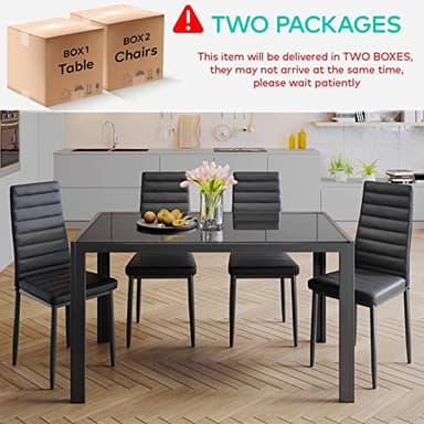 Gizoon 5 Piece Glass Dining Table Set, Kitchen and Chairs for 4, PU Leather Modern Room Sets for Home, Kitchen, Living Room - Image 3