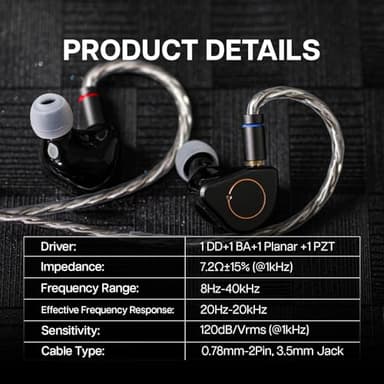 Linsoul SIMGOT SuperMix 4 1DD+1BA+1Planar+1PZT Hybrid Drivers Earphones, HiFi in Ear Monitor IEM, Wired Gaming Earbuds with OFC Silver-Plated Cable for Musician Audiophile - Image 2