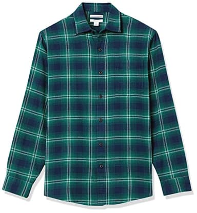 Amazon Essentials Men's Long-Sleeve Flannel Shirt (Available in Big & Tall), Green Navy Ombre Plaid, Medium - Image 7