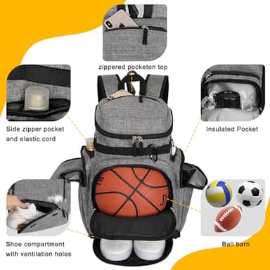Goloni Basketball Backpack,Large Sports Bag with Ball Compartment & Shoe Compartment, Best for Basketball, Soccer, Volleyball,Gym, Travel - Image 2