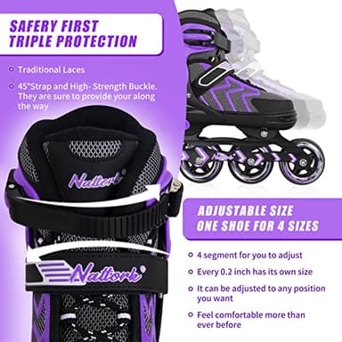 Nattork Adjustable Blades Roller Skates for Adults Women and Men,Outdoor & Indoor Purple Inline Skates for Kids Girls and Boys,Beginners,Size 6.5 7 7.5 8 - Image 3
