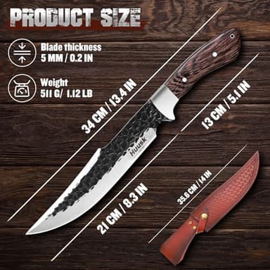 Huusk Fixed Blade Bowie Knife - 8" Hunting Knife with Sheath, Full Tang Survival Knives with Ergonomic Wood Handle, Outdoor Bushcraft Knives for Camping Hiking Fishing BBQ, Father's Day Gifts Box - Image 2