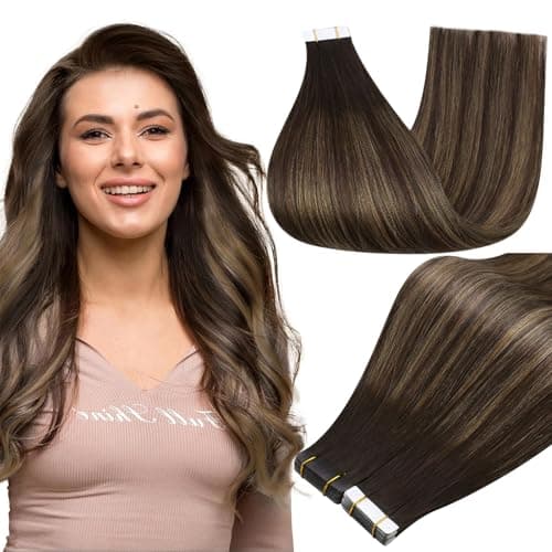 Full Shine Invisible Tape In Human Hair Remy Tape on Hair Extensions 22 Inch Balayage Color 2 Darkest Brown Fading to 8 Ash Brown and 2 Seamless Pu Tape Hair 50 Gram Skin Weft Hair Extensions 20Pcs - Image 1