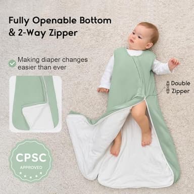 Yoofoss Rayon Made from Bamboo Baby Sleep Sack 0-6 Months 1.0 Tog Baby Wearable Blanket, Super Soft Infant Toddler Sleeping Sack 2-Way Zipper - Image 3