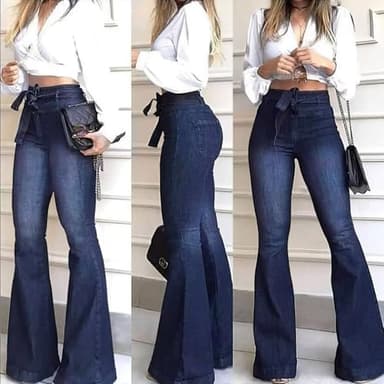 KDF High Waisted Flare Jeans for Women Bell Bottom Jeans with Belt for Women Stretch Wide Leg - Image 5