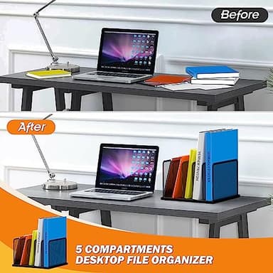Kuntine.B Desk File Organizer 5 Upright Mesh Desktop Organizer File Sorter Office Organization File Holder for Home, Office & Classroom, 2 Pack - Image 3